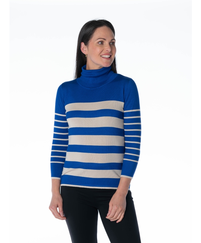 ROLL NECK STRIPED JUMPER 3/4 SLEEVE
