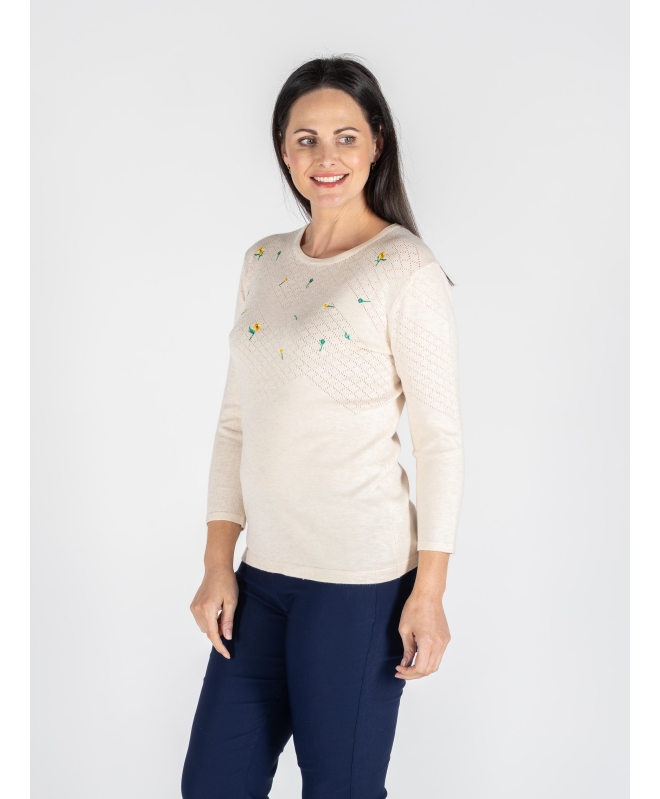 EMBROIDERED FLOWER JUMPER TEXTURED PATTERN