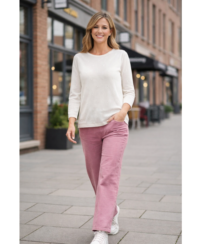 WHITE TEXTURED SPOT JUMPER WITH 3/4 SLEEVE