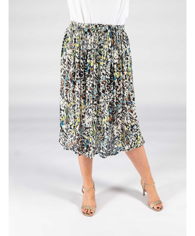 WHITE MULTI ANIMAL PRINT CRINKLE SKIRT