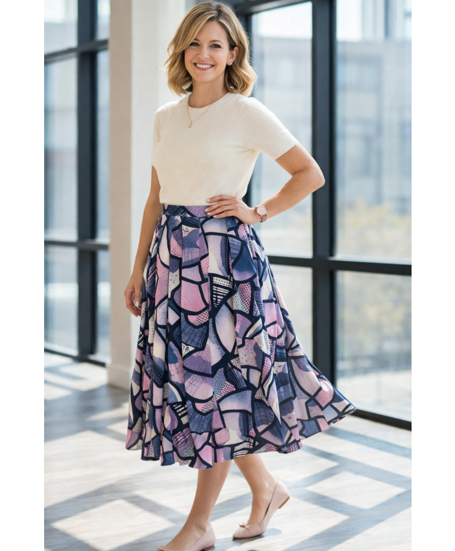 PURPLE NAVY SKIRT ELASTICATED WAIST TIE