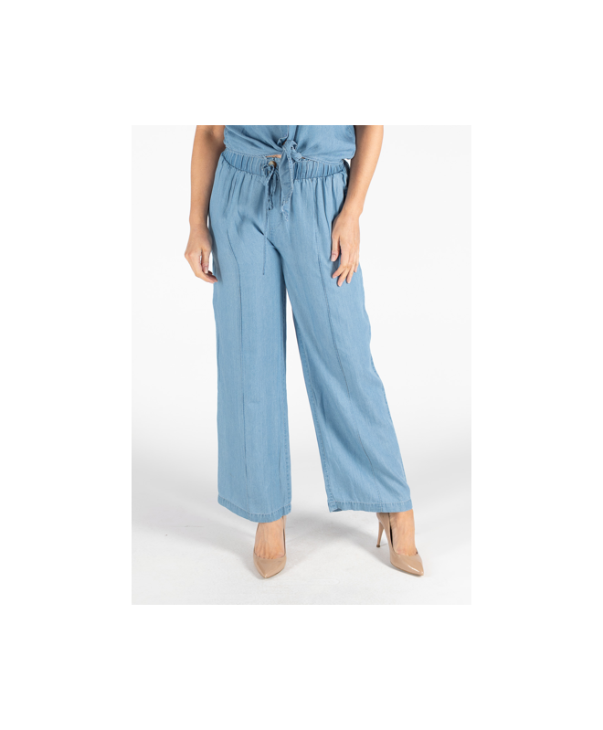 BLUE LYOCELL DENIM TROUSER ELASTIC WAIST - MID BLUE