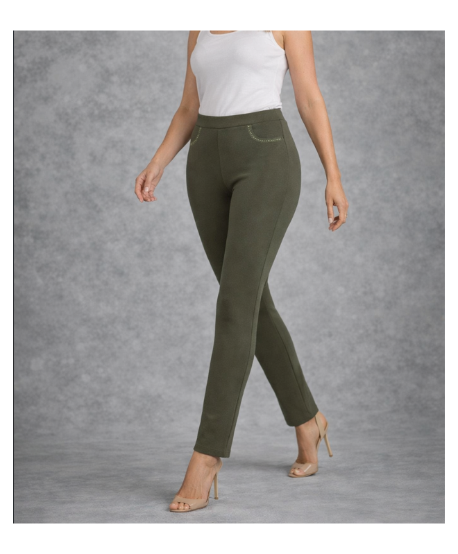 27" OLIVE EMBROIDERED POCKET DETAIL TROUSER