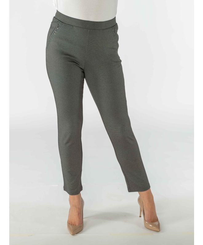 27 Inch leg grey embroidered pocket trouser- Grey