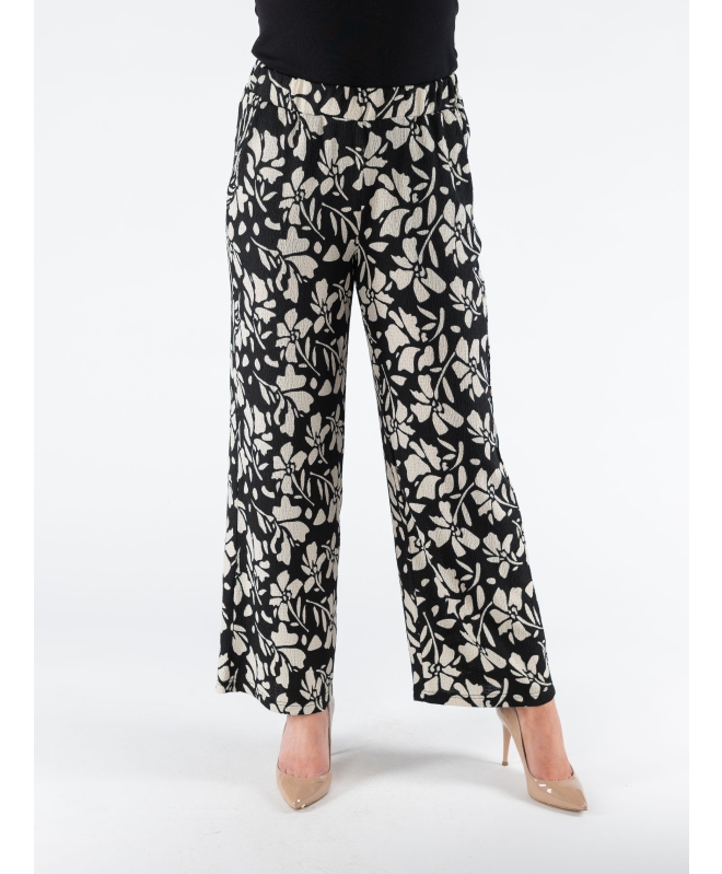 FLOWER PRINT WIDE LEG TROUSER ELASTICATED