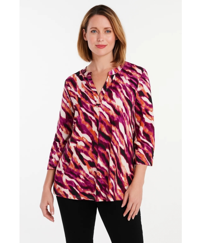 WAVY PRINT SOFT STRETCH TOP 3/4 SLEEVE