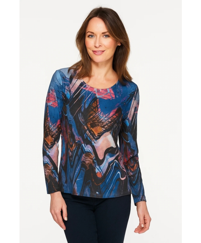 BRUSHSTROKE PRINT LONG SLEEVE JERSEY TOP