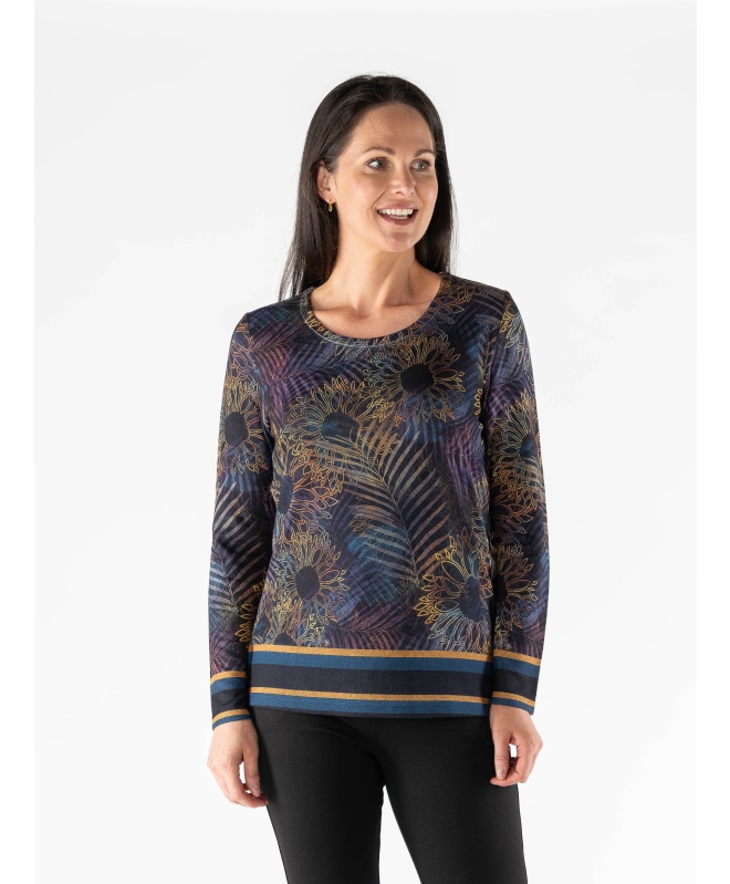 ABSTRACT RPINT ROUND NECK TOP LONG SLEEVE