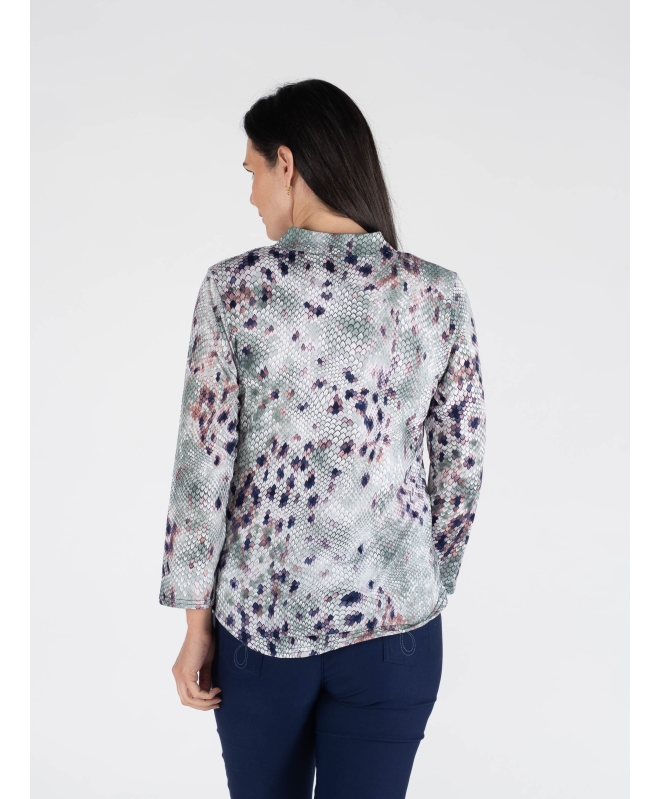 OLIVE COLOR SNAKE SKIN PRINT TOP WITH 3/4 SLEEVE