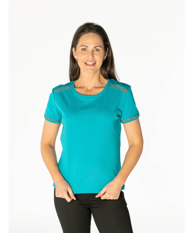 ROUND NECK T SHIRT WITH LACE SHORT SLEEVE- TS30086