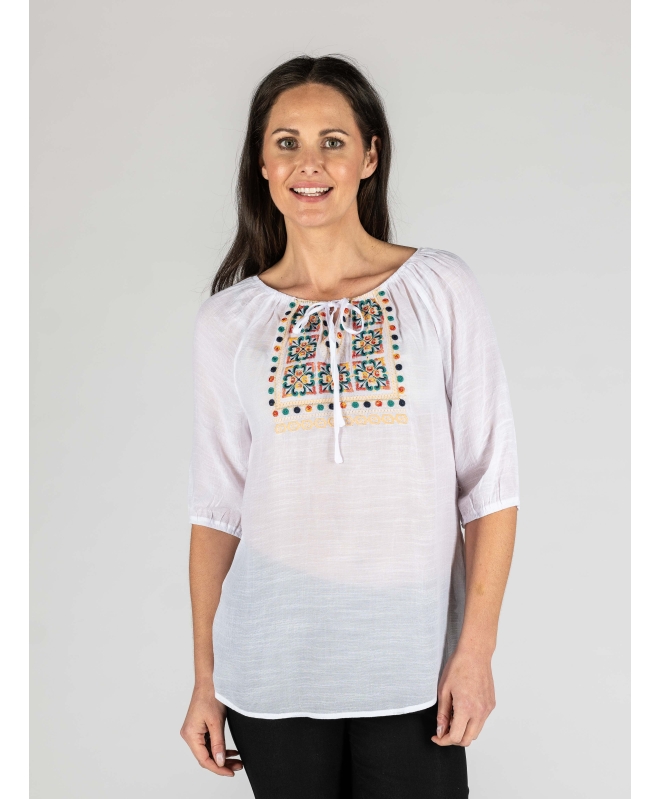 Embroidered Panel Neckline Tunic