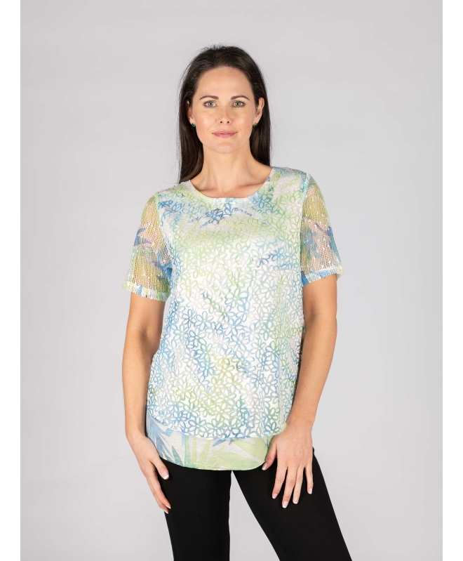 Leaf Print Flower Burnout Tunic