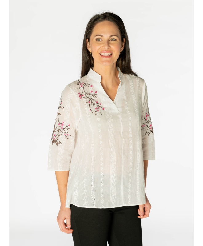 Schiffly Tunic With Floral Embroidery- TU30013
