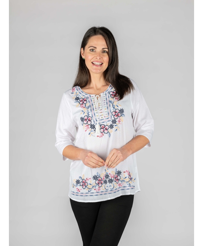 Floral Embroidered Tunic Round Neck