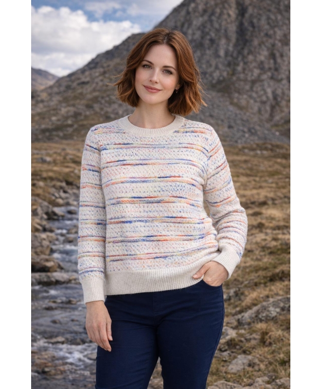 Multi Print Stripe Jumper Round Neck